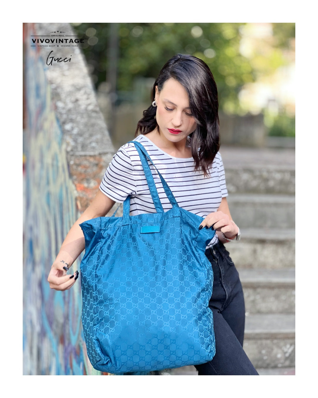 Tote Gucci nylon blu