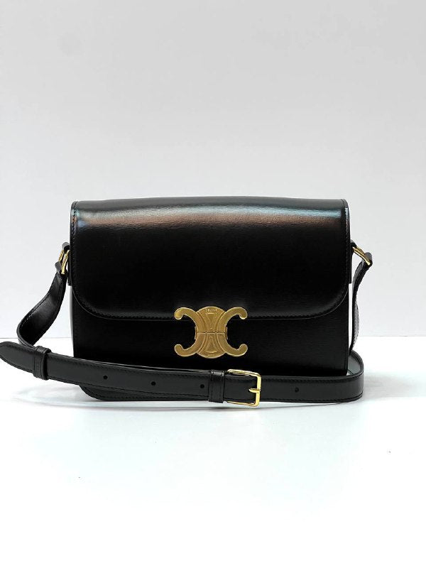 CELINE CLASSIQUE TRIOMPHE BAG IN SHINY CALFSKIN BLACK