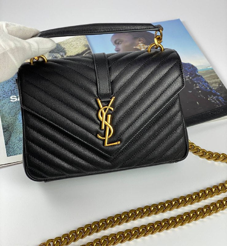 SAINT LAURENT COLLEGE medium Chain bag in Quilted  Leather  black