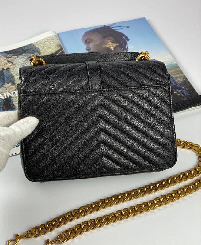 SAINT LAURENT COLLEGE medium Chain bag in Quilted  Leather  black