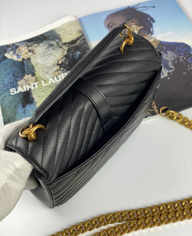 SAINT LAURENT COLLEGE medium Chain bag in Quilted  Leather  black