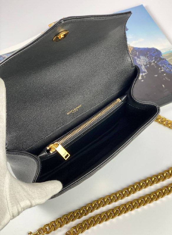 SAINT LAURENT COLLEGE medium Chain bag in Quilted  Leather  black