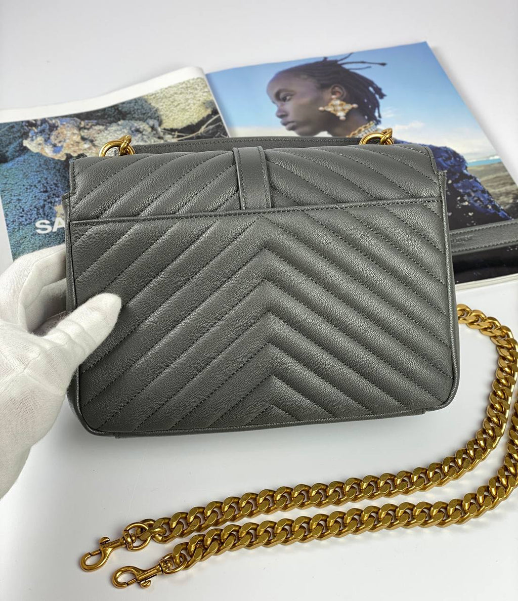 COLLEGE MEDIUM CHAIN BAG IN QUILTED LEATHER GREY KHAKI