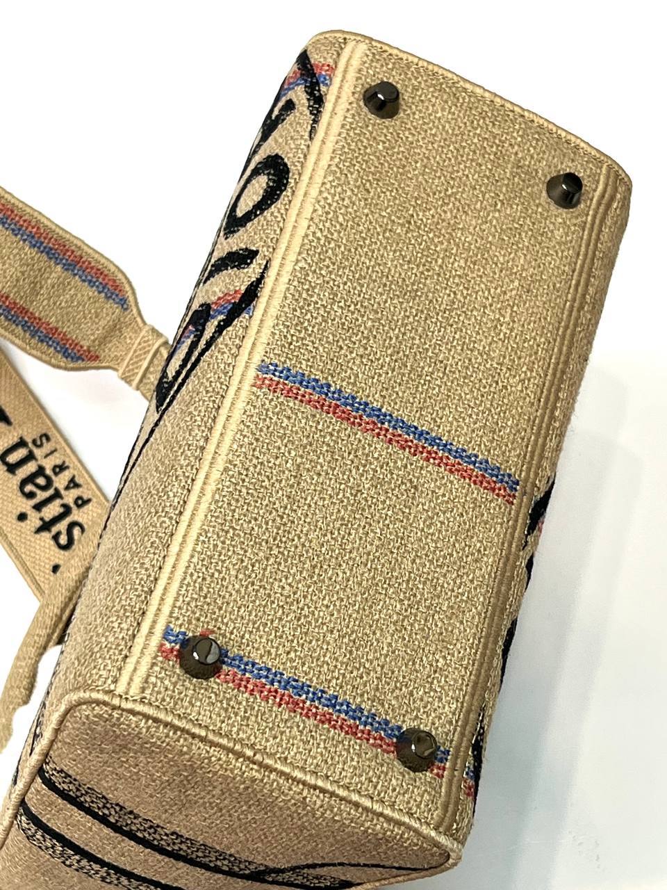 MEDIUM LADY D-LITE BAG Beige Jute Canvas