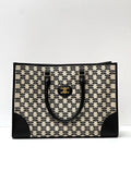 MINI HORIZONTAL CABAS IN TEXTILE WITH TRIOMPHE EMBROIDERY AND CALFSKIN BLACK