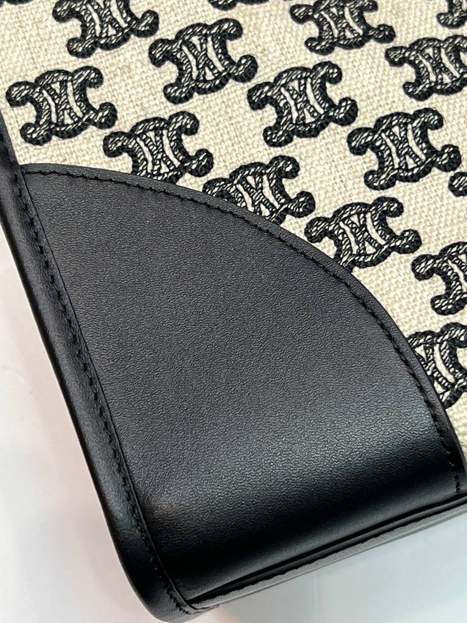 MINI HORIZONTAL CABAS IN TEXTILE WITH TRIOMPHE EMBROIDERY AND CALFSKIN BLACK