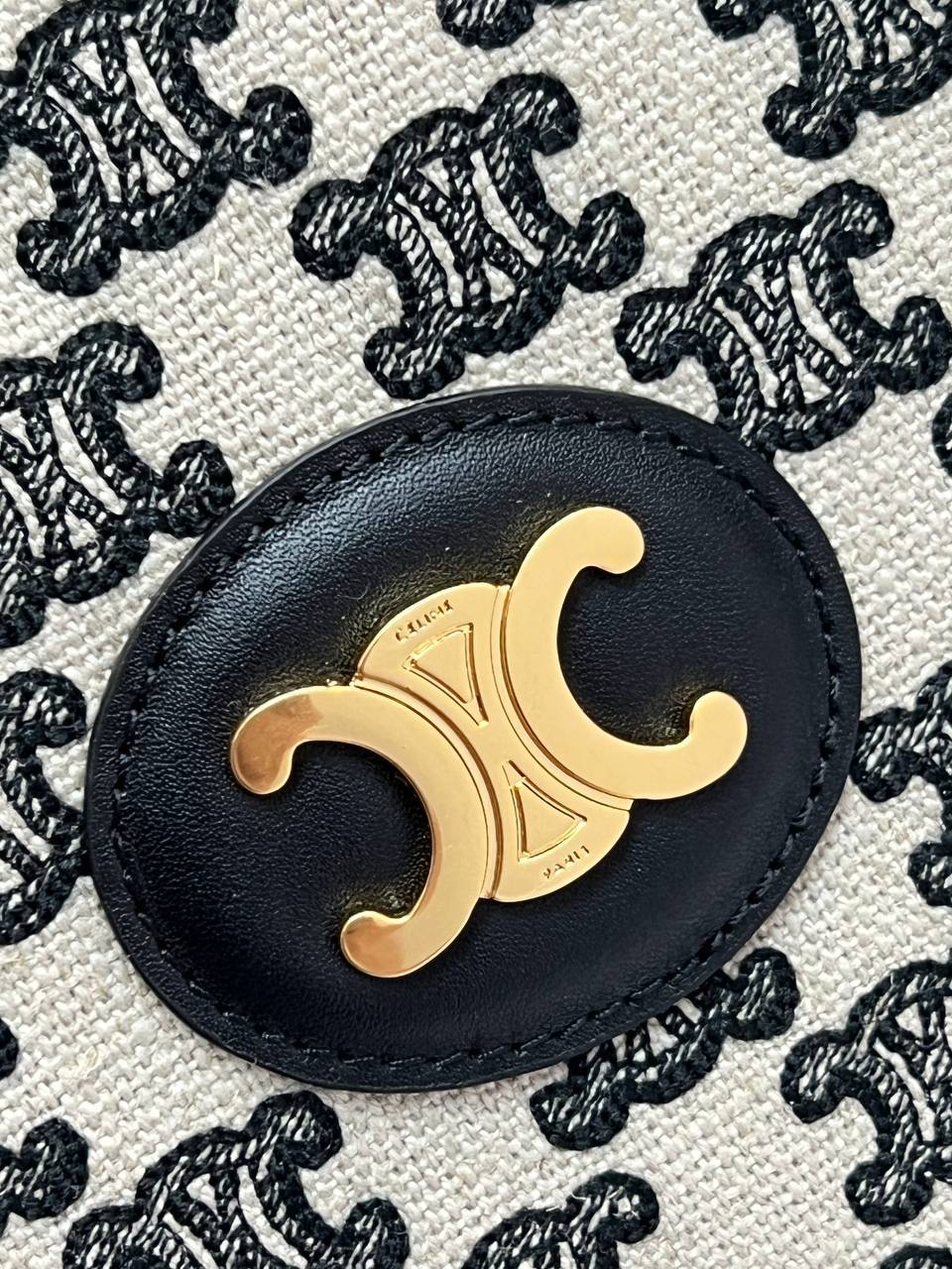 MINI HORIZONTAL CABAS IN TEXTILE WITH TRIOMPHE EMBROIDERY AND CALFSKIN BLACK
