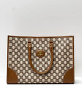 HORIZONTAL CABAS IN TEXTILE WITH TRIOMPHE EMBROIDERY AND CALFSKIN TAN