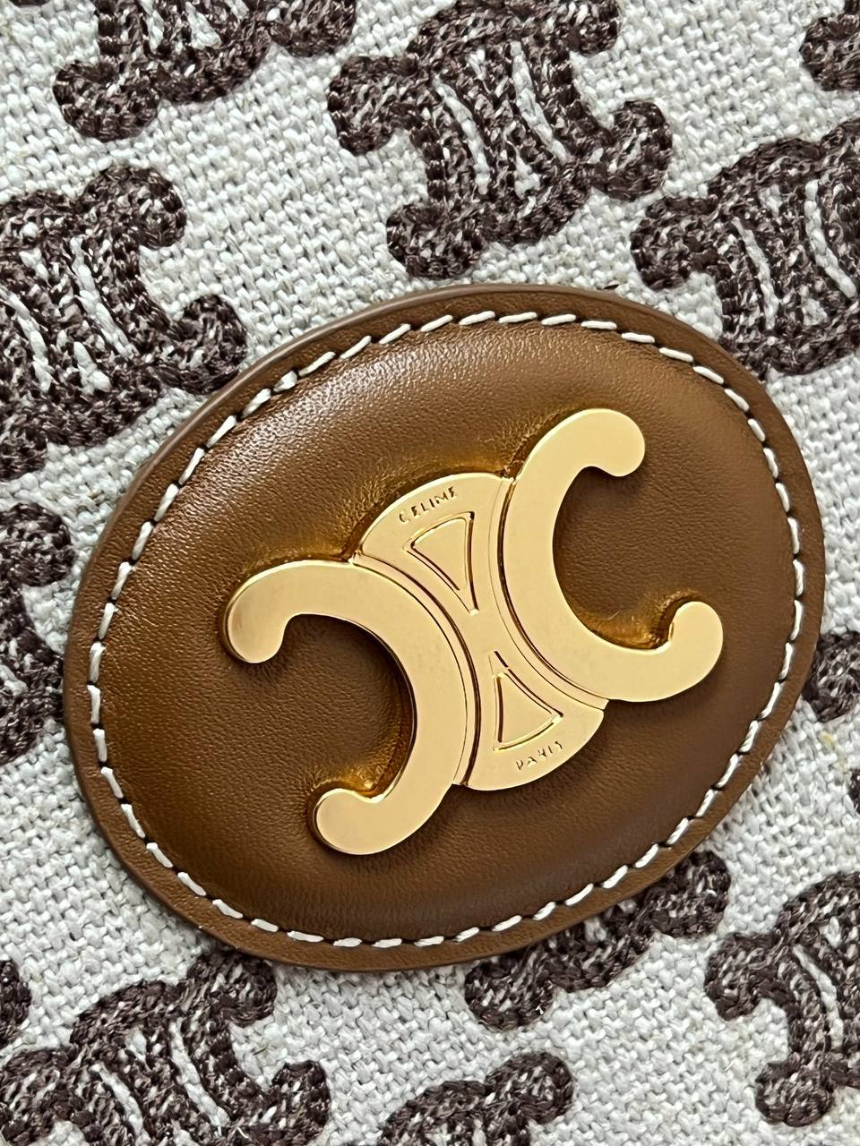 HORIZONTAL CABAS IN TEXTILE WITH TRIOMPHE EMBROIDERY AND CALFSKIN TAN