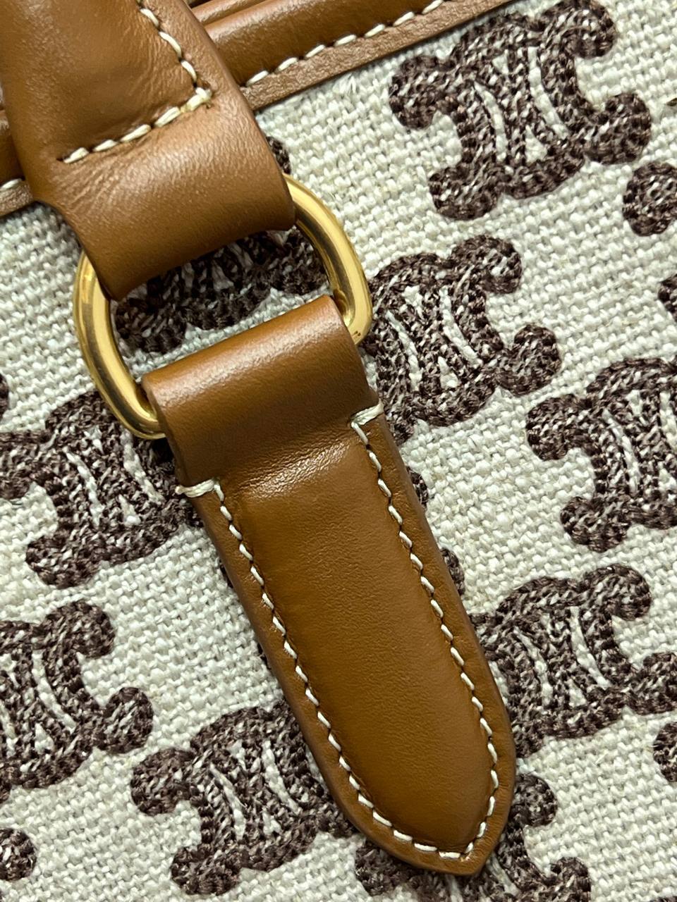 HORIZONTAL CABAS IN TEXTILE WITH TRIOMPHE EMBROIDERY AND CALFSKIN TAN