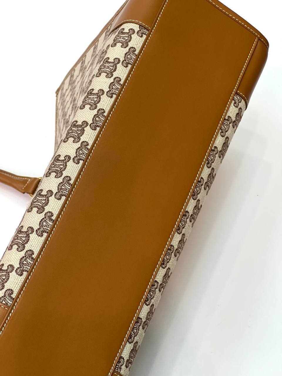HORIZONTAL CABAS IN TEXTILE WITH TRIOMPHE EMBROIDERY AND CALFSKIN TAN