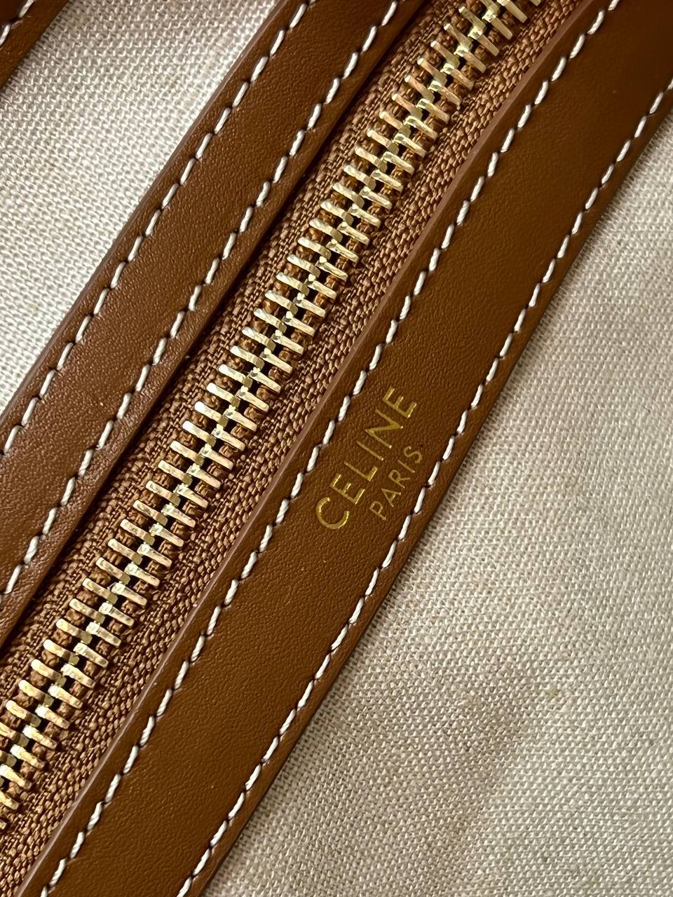 HORIZONTAL CABAS IN TEXTILE WITH TRIOMPHE EMBROIDERY AND CALFSKIN TAN