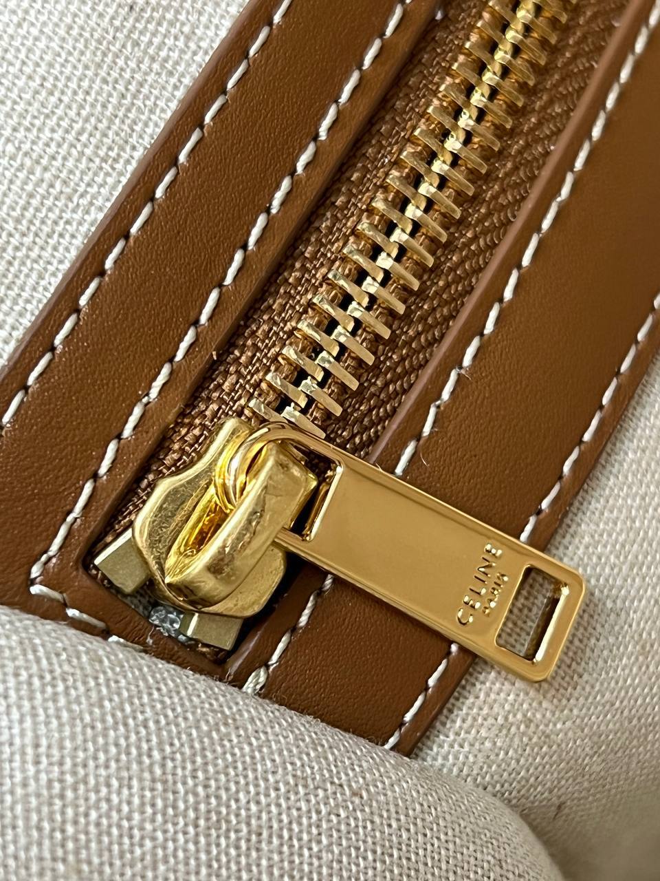 HORIZONTAL CABAS IN TEXTILE WITH TRIOMPHE EMBROIDERY AND CALFSKIN TAN