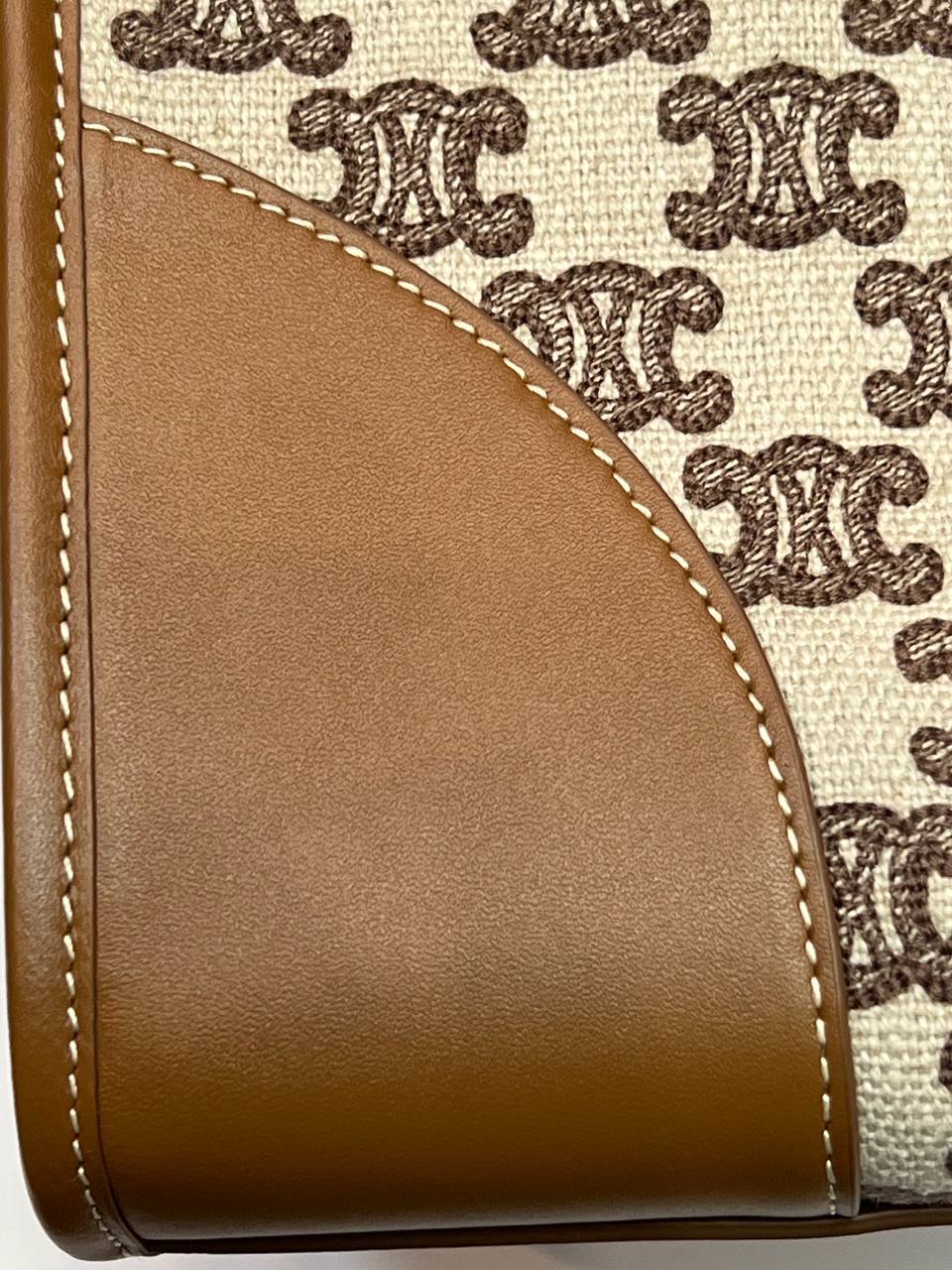 HORIZONTAL CABAS IN TEXTILE WITH TRIOMPHE EMBROIDERY AND CALFSKIN TAN