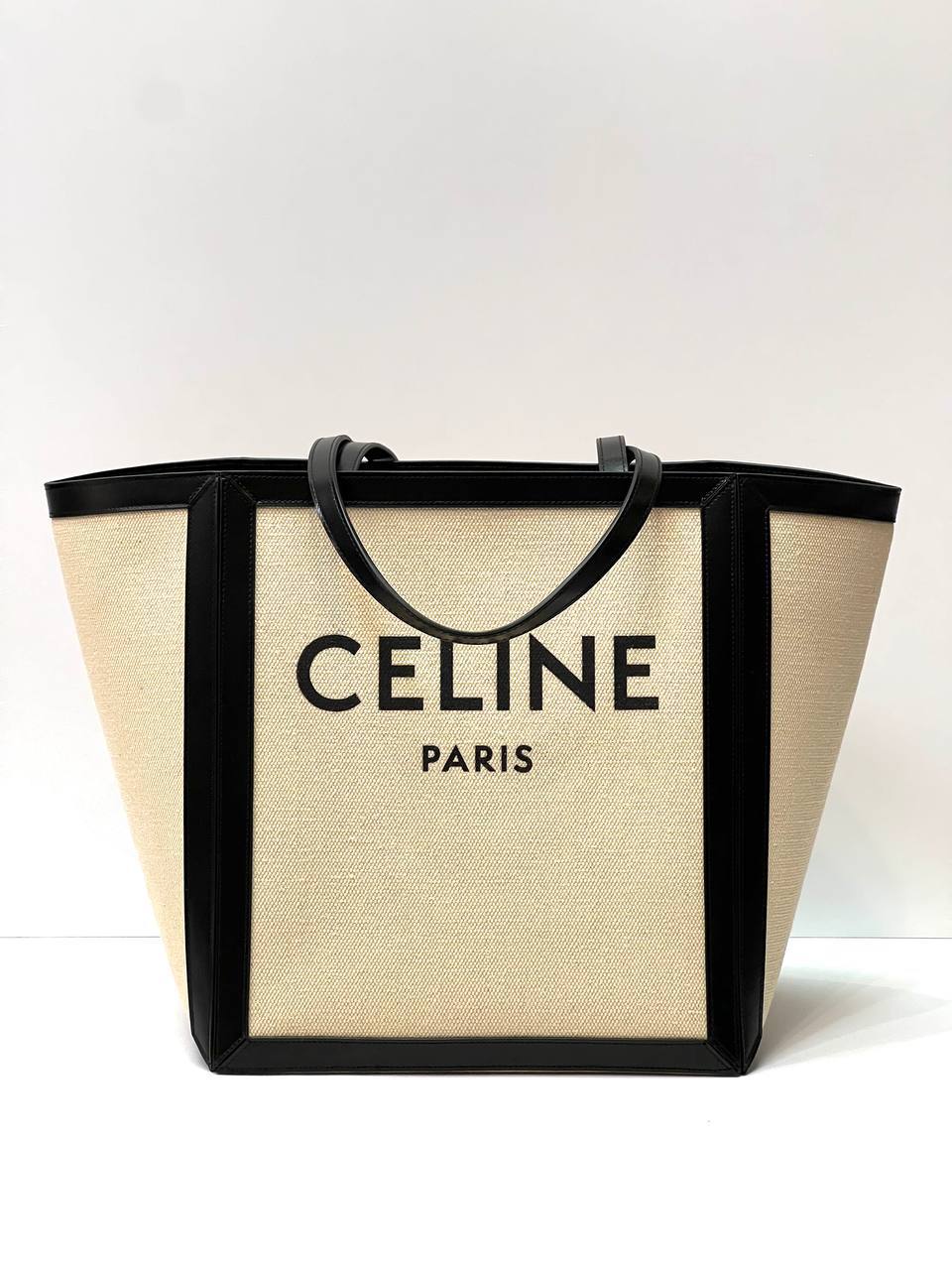 LARGE SQUARE IN TEXTILE WITH CELINE PRINT & CALFSKIN VANILLA / BLACK