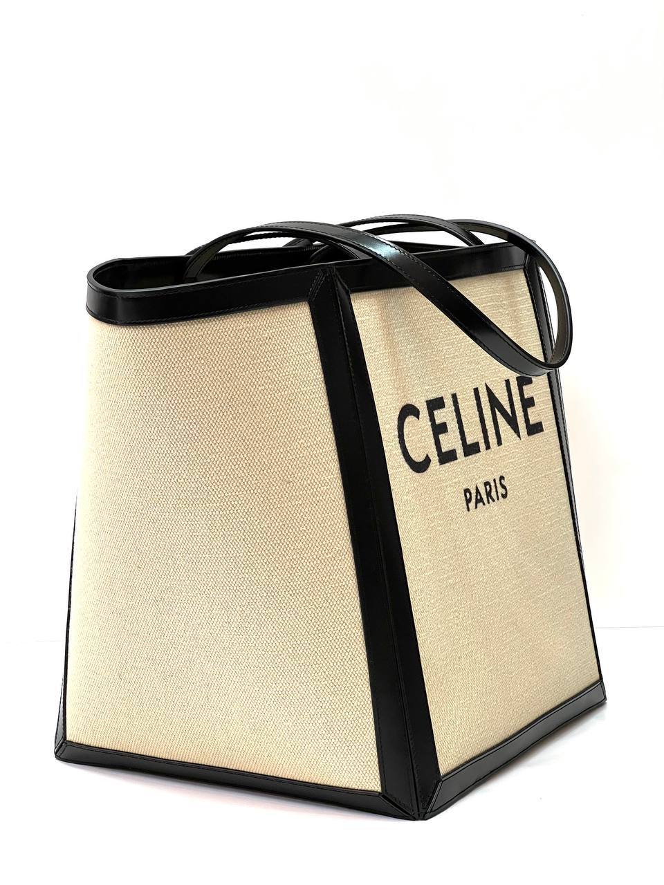 LARGE SQUARE IN TEXTILE WITH CELINE PRINT & CALFSKIN VANILLA / BLACK