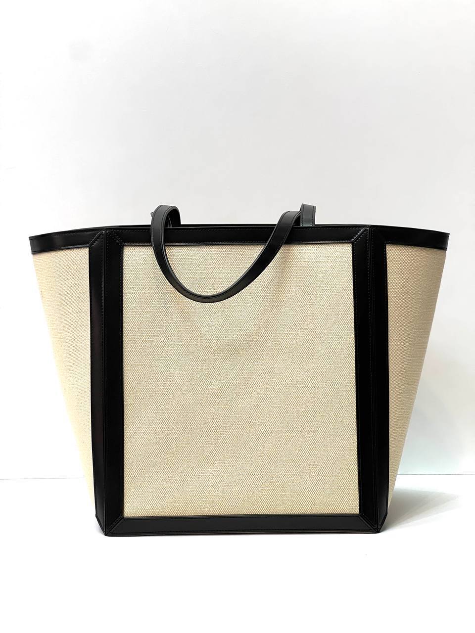 LARGE SQUARE IN TEXTILE WITH CELINE PRINT & CALFSKIN VANILLA / BLACK