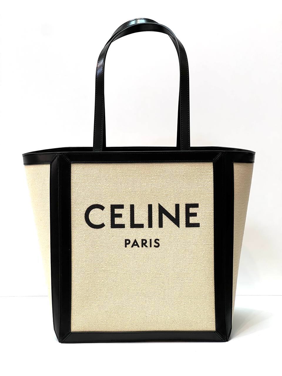 LARGE SQUARE IN TEXTILE WITH CELINE PRINT & CALFSKIN VANILLA / BLACK