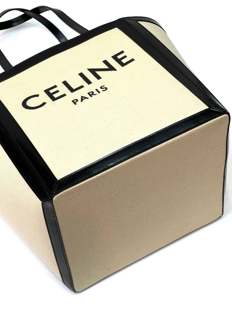 LARGE SQUARE IN TEXTILE WITH CELINE PRINT & CALFSKIN VANILLA / BLACK