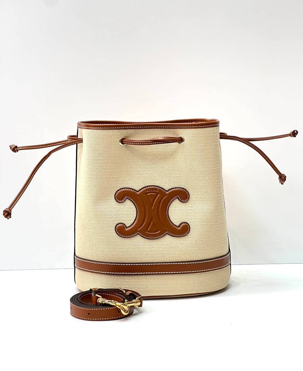 CELINE SEAU MARIN IN TEXTILE AND CALFSKIN TAN