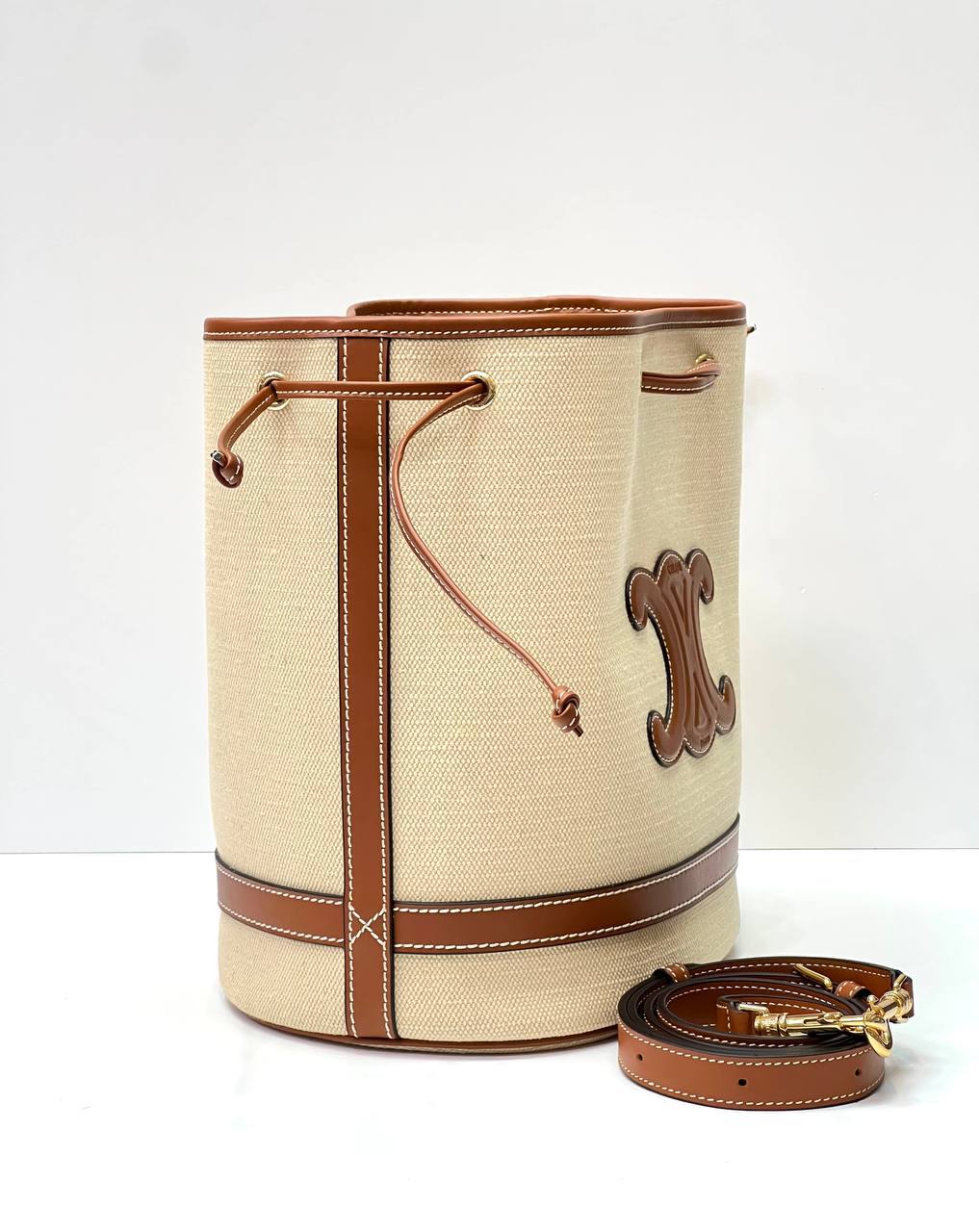 CELINE SEAU MARIN IN TEXTILE AND CALFSKIN TAN
