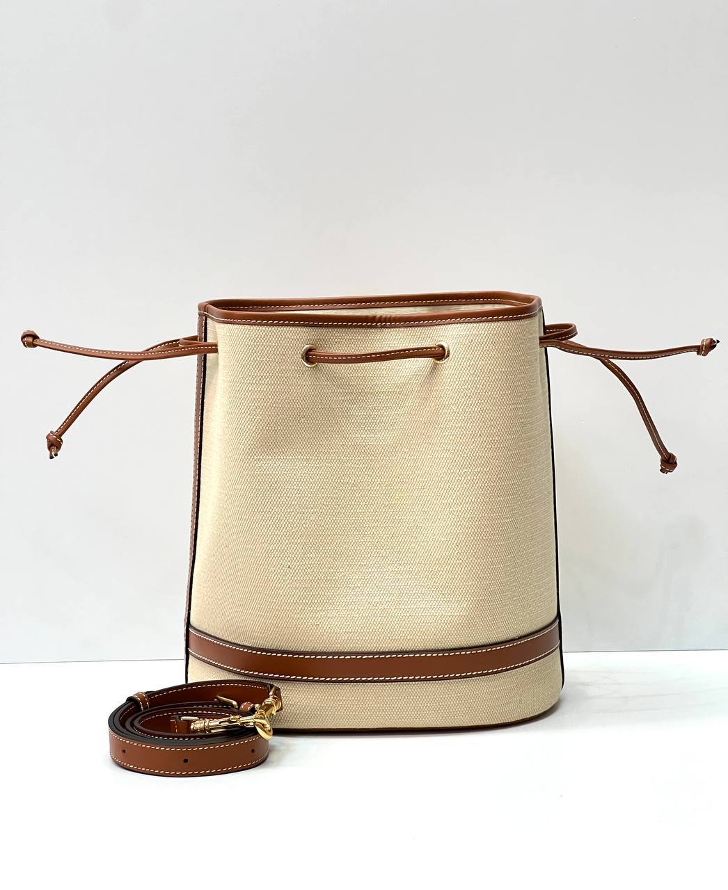 CELINE SEAU MARIN IN TEXTILE AND CALFSKIN TAN