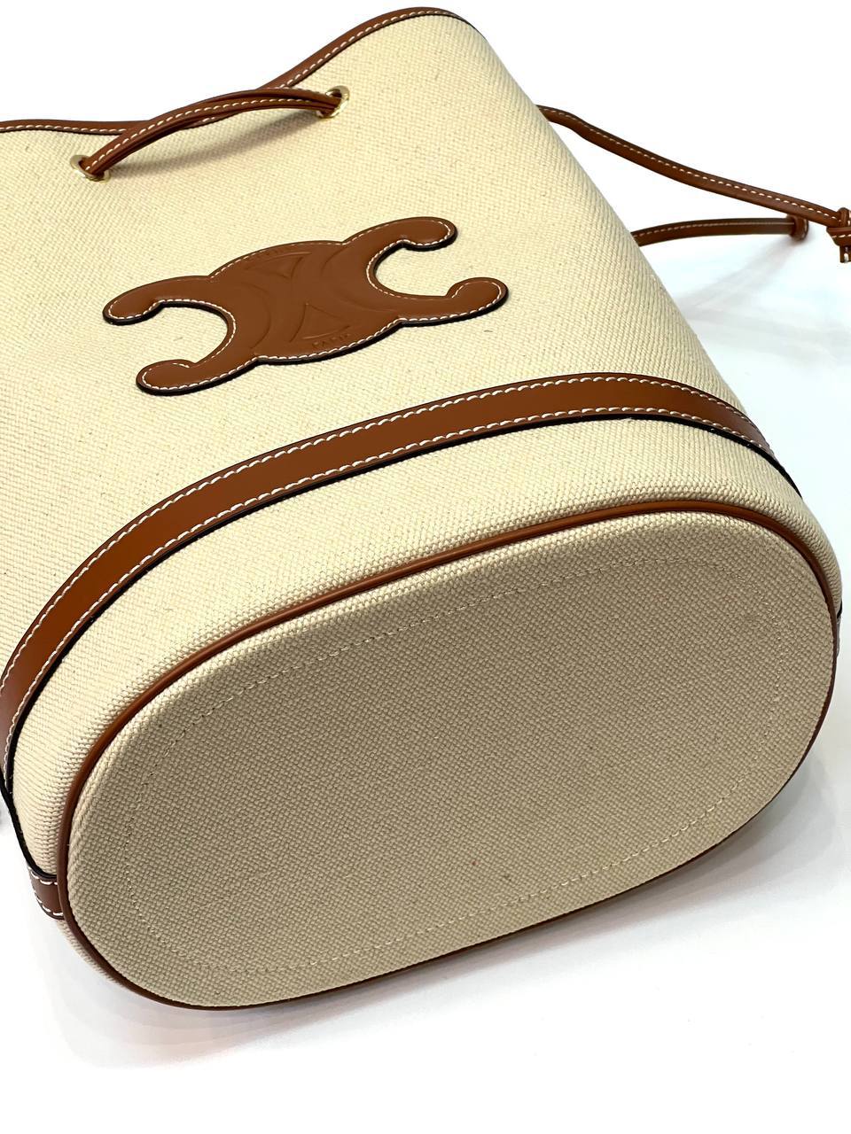 CELINE SEAU MARIN IN TEXTILE AND CALFSKIN TAN