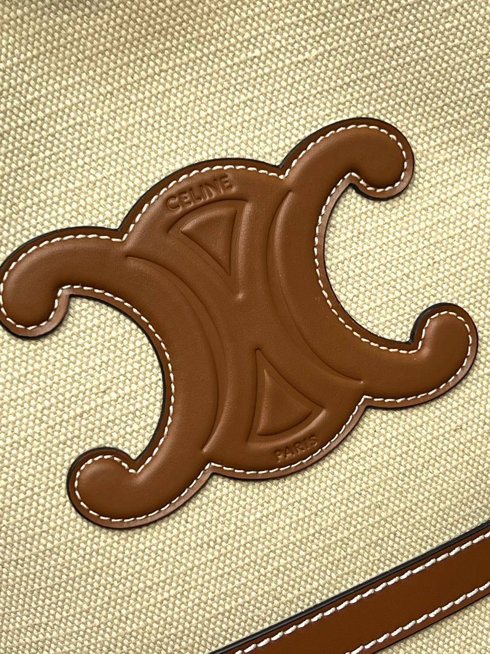 CELINE SEAU MARIN IN TEXTILE AND CALFSKIN TAN