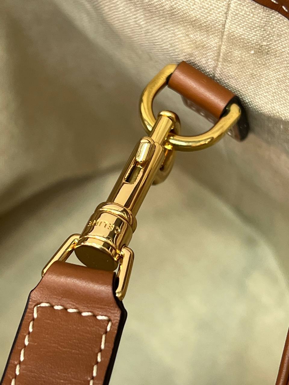 CELINE SEAU MARIN IN TEXTILE AND CALFSKIN TAN