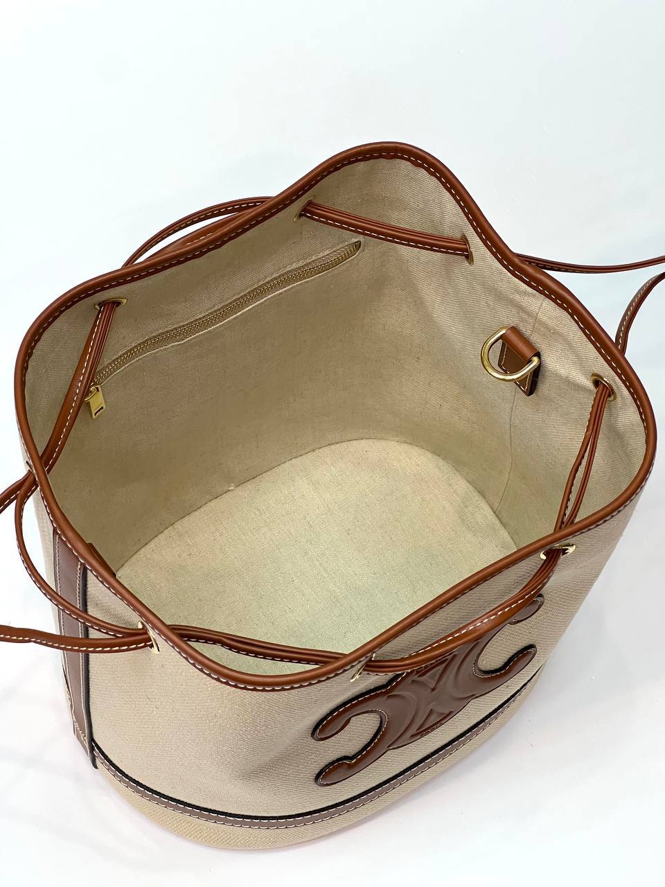 CELINE SEAU MARIN IN TEXTILE AND CALFSKIN TAN