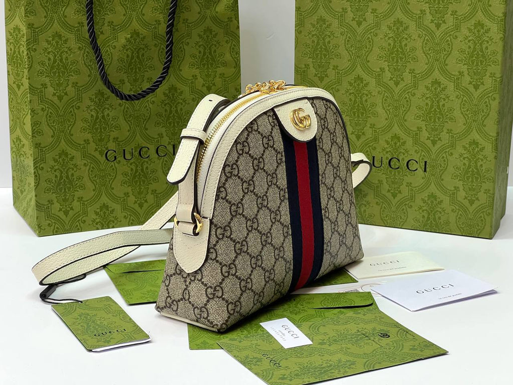 Ophidia Small GG Supreme Cross-Body Bag Beige white
