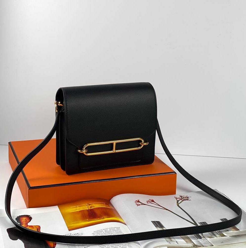 HermÃƒÆ’Ã‚Â¨s ROULIS mini 18 LEATHER HANDBAG black Black Gold Hardware