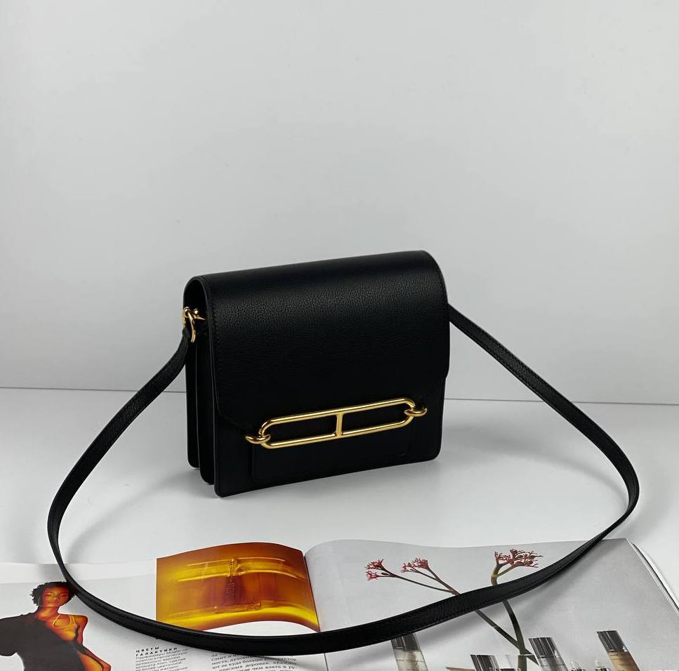 HermÃƒÆ’Ã‚Â¨s ROULIS mini 18 LEATHER HANDBAG black Black Gold Hardware