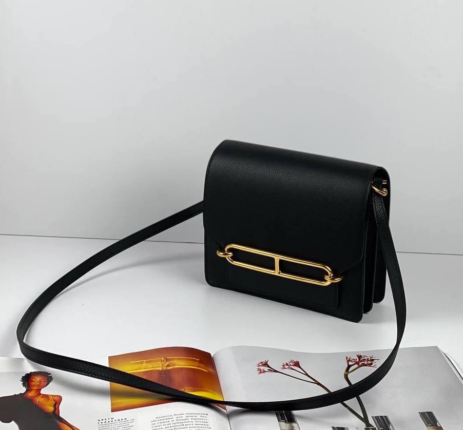 HermÃƒÆ’Ã‚Â¨s ROULIS mini 18 LEATHER HANDBAG black Black Gold Hardware