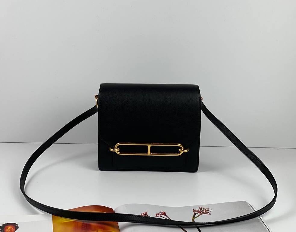 HermÃƒÆ’Ã‚Â¨s ROULIS mini 18 LEATHER HANDBAG black Black Gold Hardware