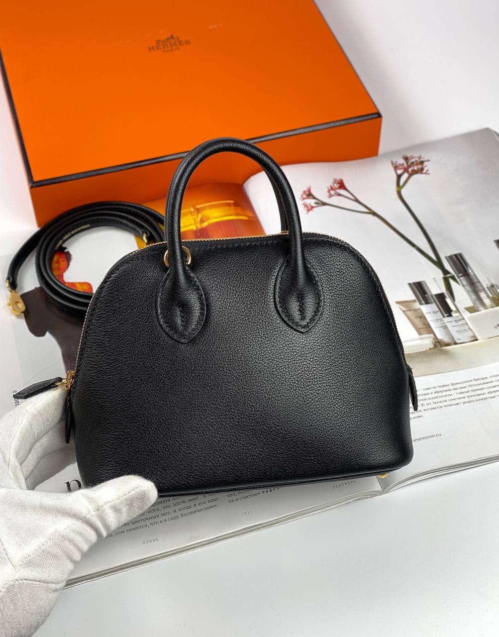 HermÃƒÆ’Ã‚Â¨s bag Bolide Mini Chevre Black Gold Hardware