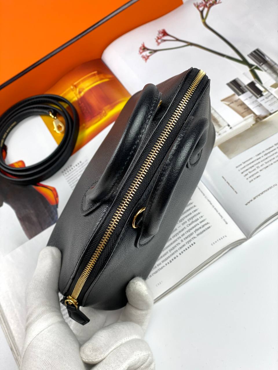 HermÃƒÆ’Ã‚Â¨s bag Bolide Mini Chevre Black Gold Hardware