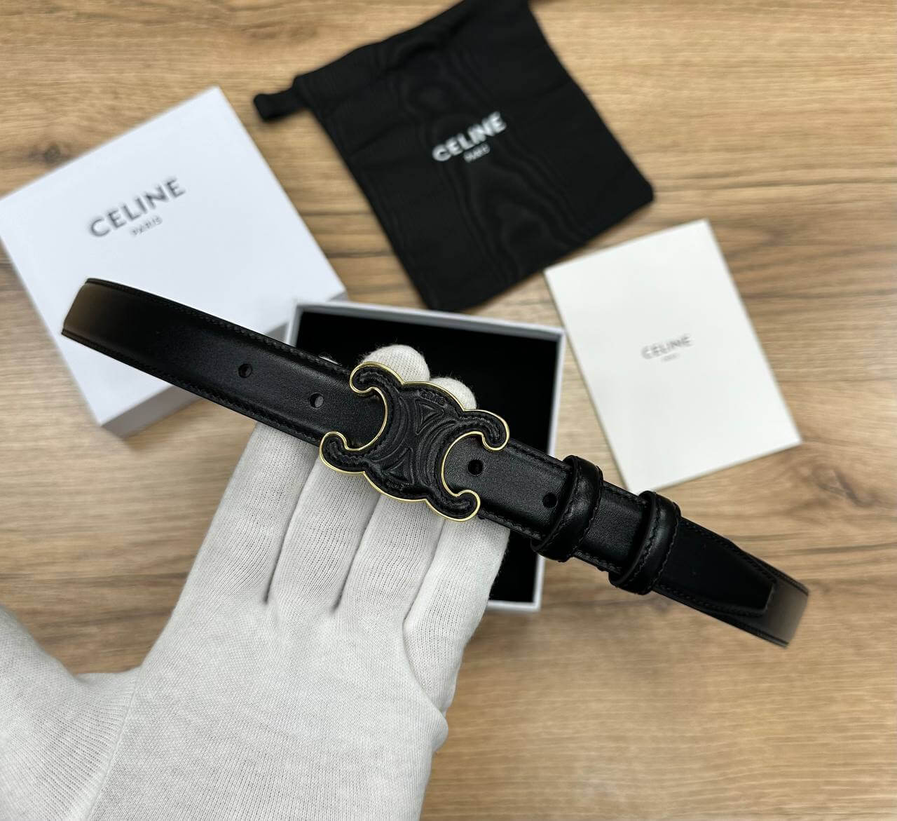 CUIR TRIOMPHE BELT IN SMOOTH CALFSKIN BLACK