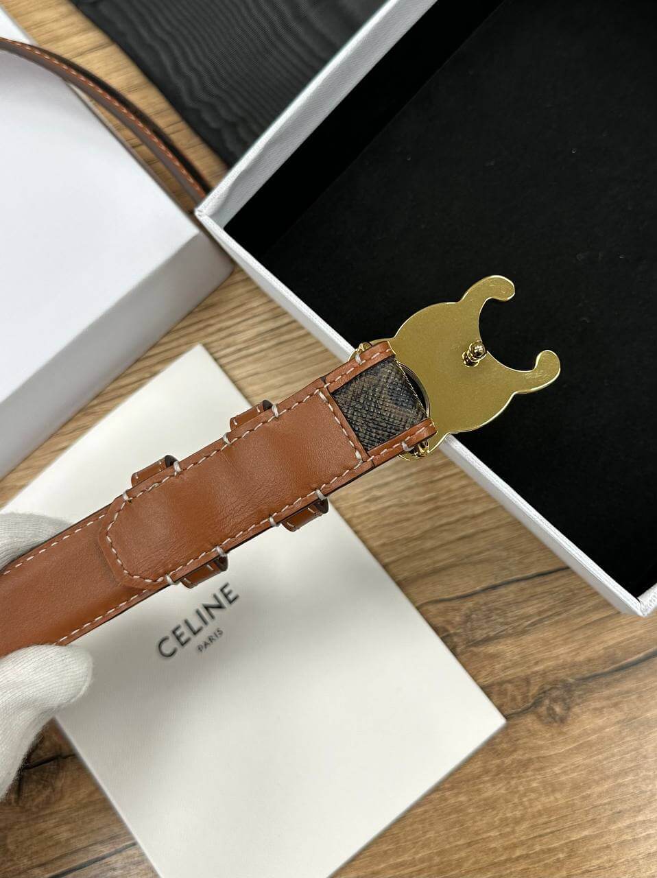 WITH BORDER TRIOMPHE BELT IN TRIOMPHE CANVAS AND CALFSKIN TAN