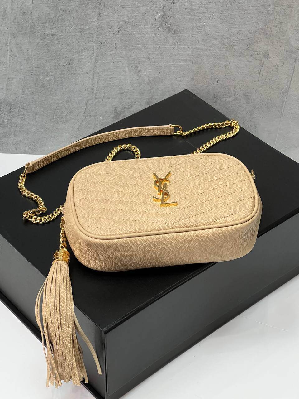 LOU MINI BAG IN QUILTED GRAIN DE POUDRE EMBOSSED LEATHER DARK NATURAL
