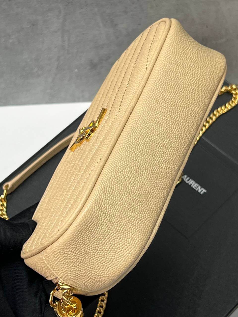 LOU MINI BAG IN QUILTED GRAIN DE POUDRE EMBOSSED LEATHER DARK NATURAL