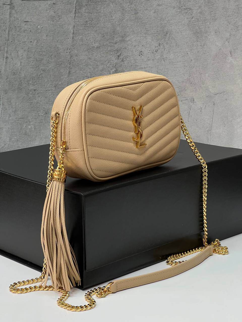 LOU MINI BAG IN QUILTED GRAIN DE POUDRE EMBOSSED LEATHER DARK NATURAL