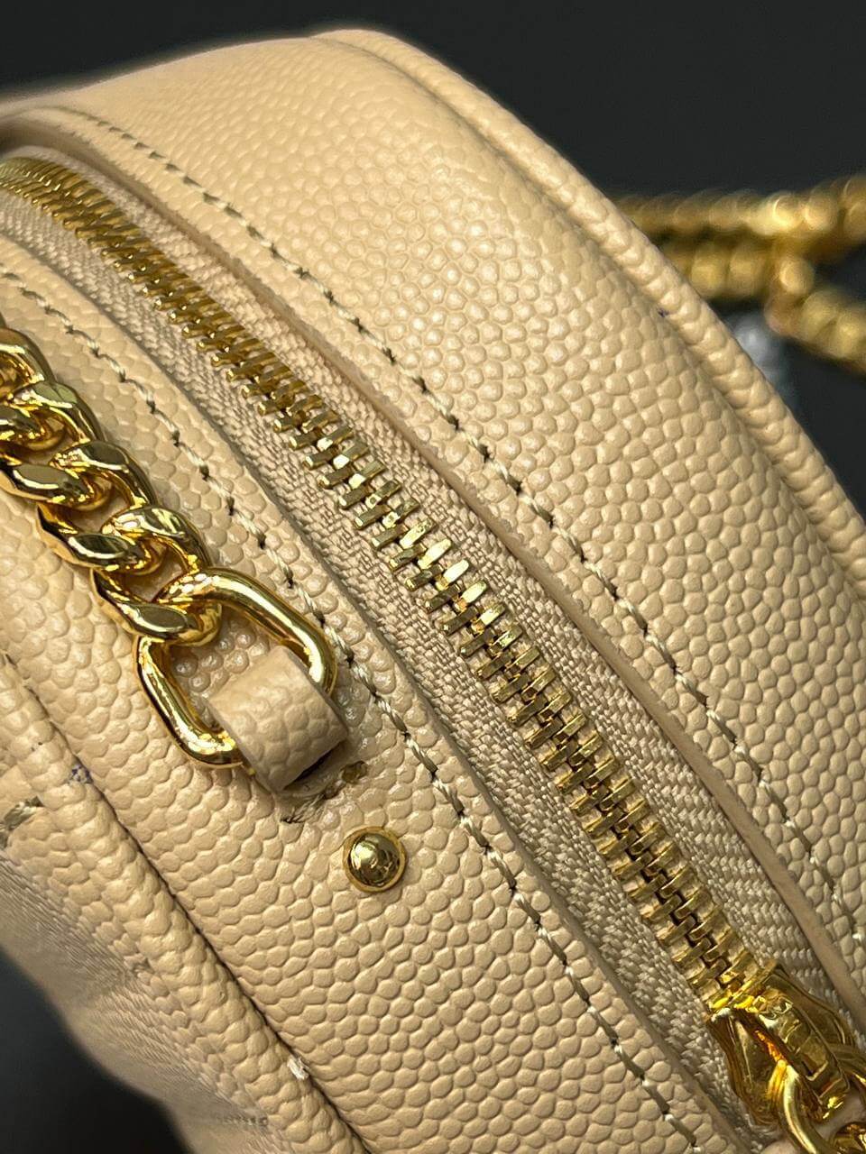 LOU MINI BAG IN QUILTED GRAIN DE POUDRE EMBOSSED LEATHER DARK NATURAL