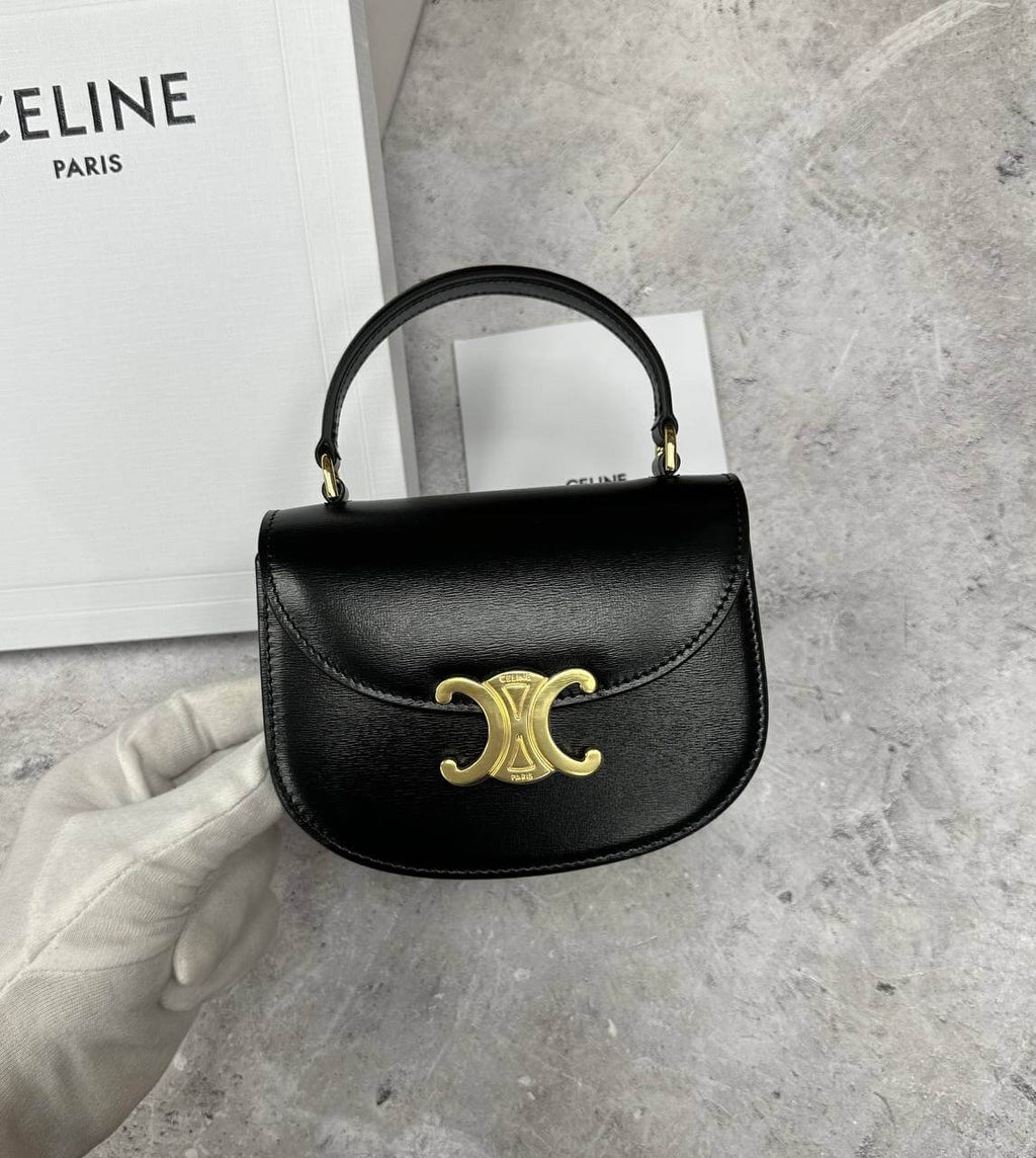 CELINE BAGS MINI BESACE TRIOMPHE IN SHINY CALFSKIN BLACK
