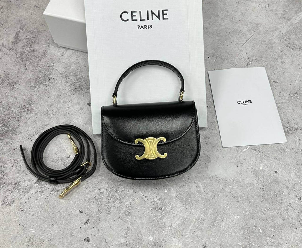 CELINE BAGS MINI BESACE TRIOMPHE IN SHINY CALFSKIN BLACK