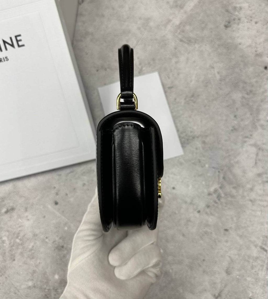 CELINE BAGS MINI BESACE TRIOMPHE IN SHINY CALFSKIN BLACK