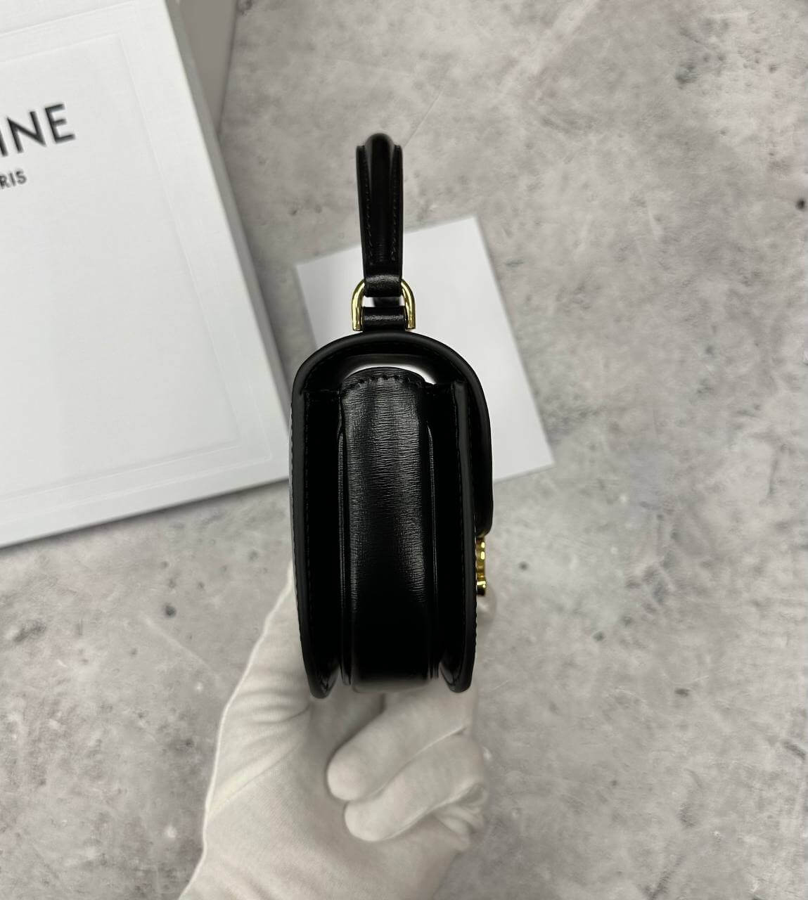 CELINE BAGS MINI BESACE TRIOMPHE IN SHINY CALFSKIN BLACK