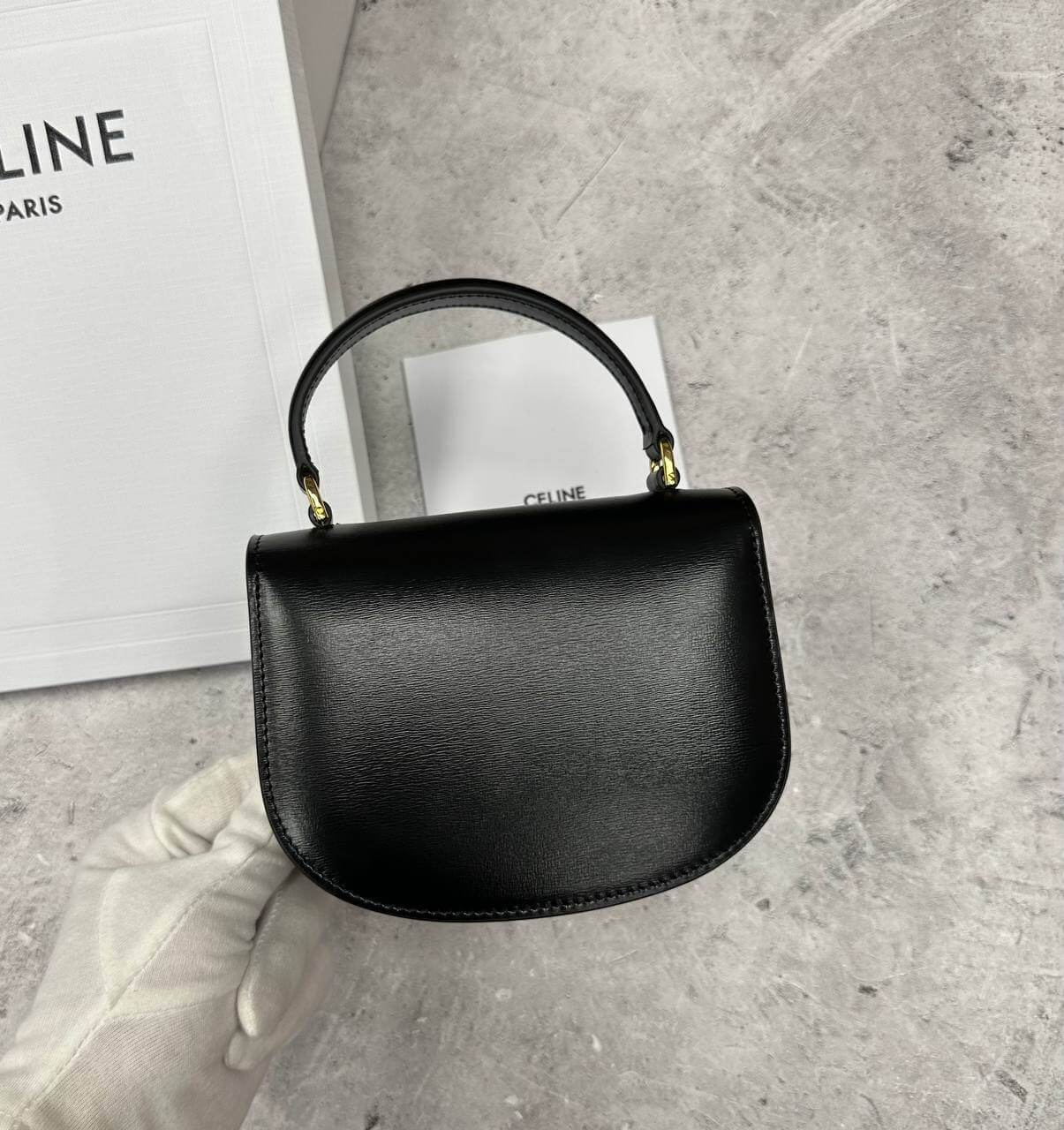 CELINE BAGS MINI BESACE TRIOMPHE IN SHINY CALFSKIN BLACK