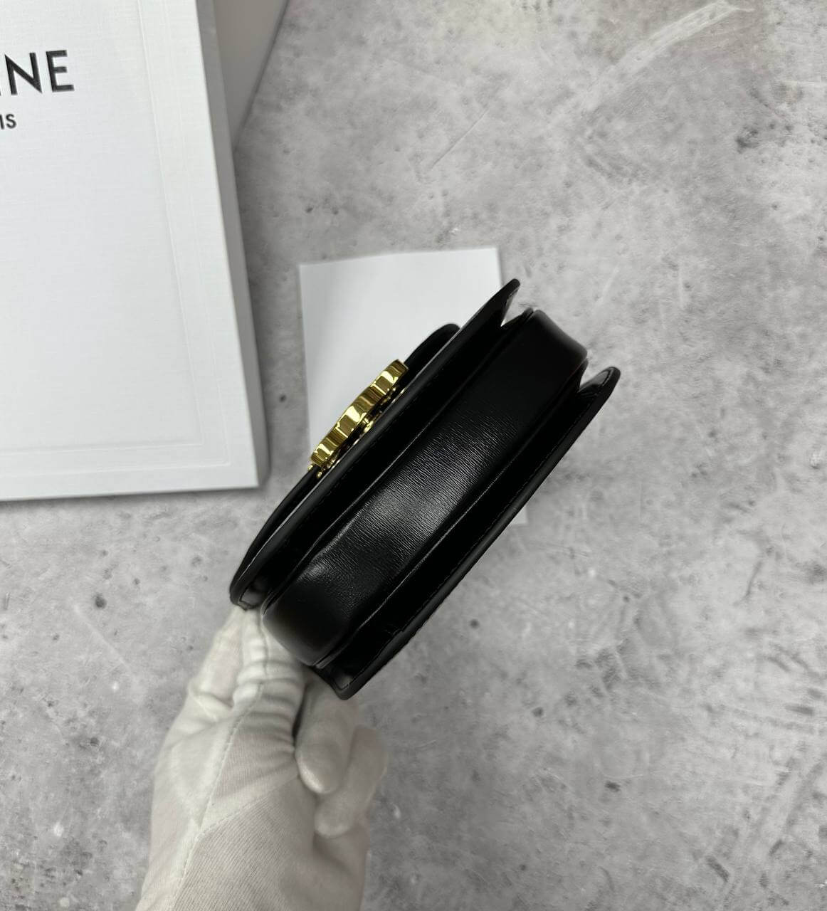 CELINE BAGS MINI BESACE TRIOMPHE IN SHINY CALFSKIN BLACK