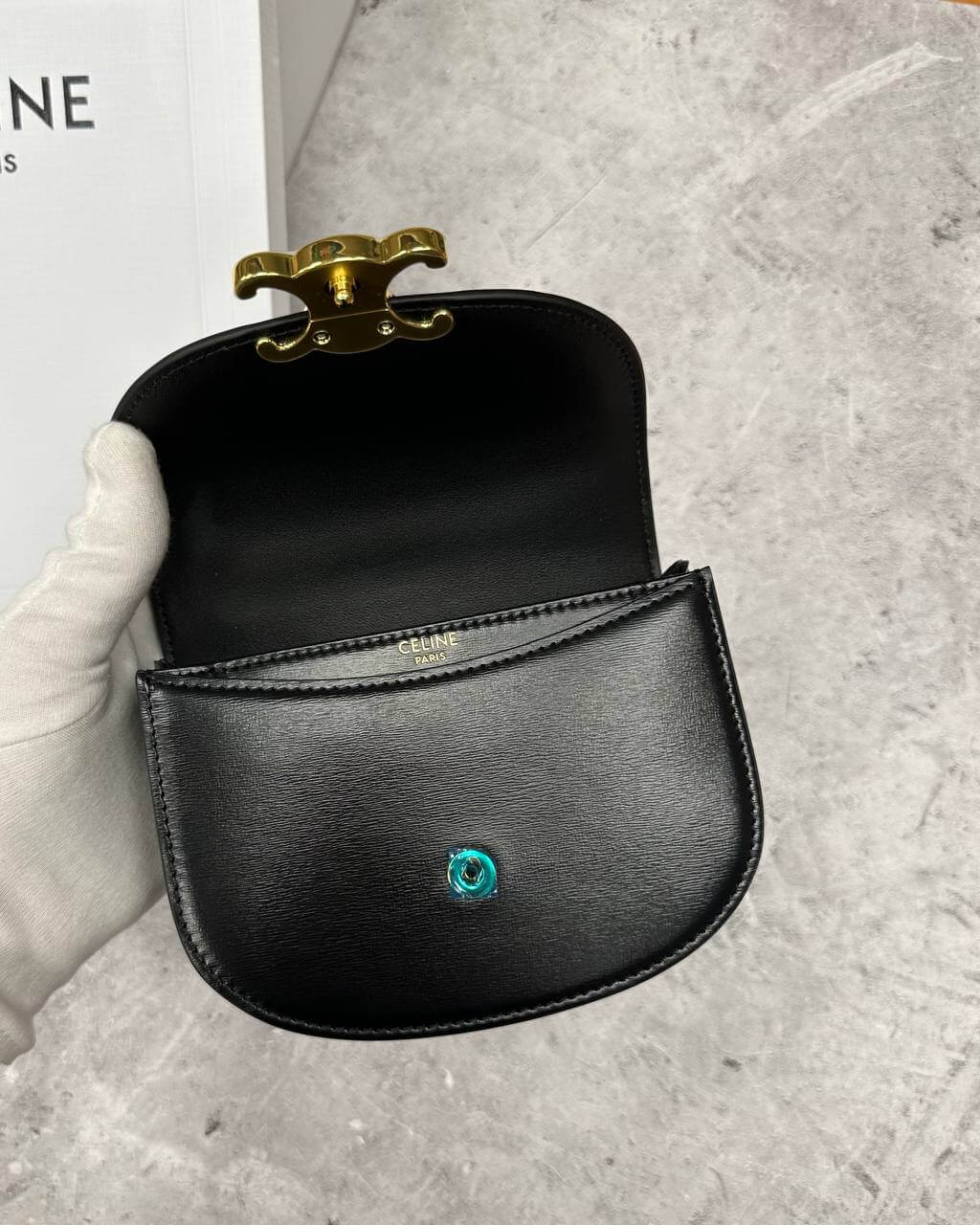 CELINE BAGS MINI BESACE TRIOMPHE IN SHINY CALFSKIN BLACK
